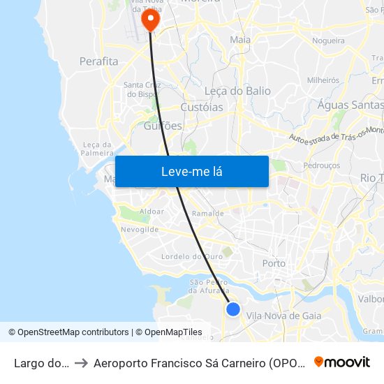 Largo do Montinho to Aeroporto Francisco Sá Carneiro (OPO) (Aeroporto Francisco Sá Carneiro) map