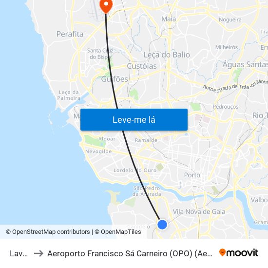 Lavouras to Aeroporto Francisco Sá Carneiro (OPO) (Aeroporto Francisco Sá Carneiro) map