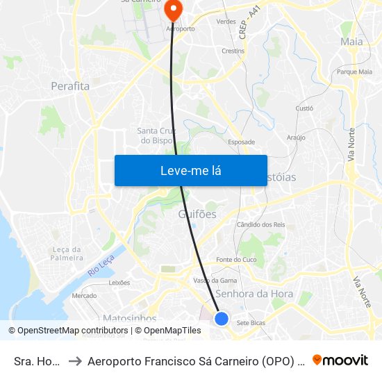 Sra. Hora (Hiper) to Aeroporto Francisco Sá Carneiro (OPO) (Aeroporto Francisco Sá Carneiro) map