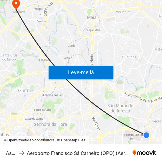 Asprela to Aeroporto Francisco Sá Carneiro (OPO) (Aeroporto Francisco Sá Carneiro) map