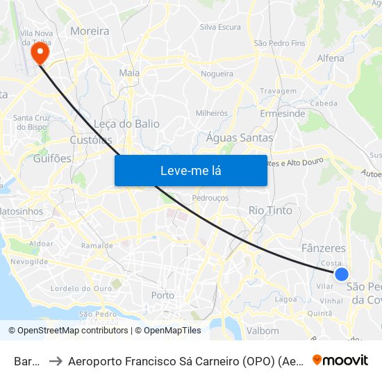 Barreiros to Aeroporto Francisco Sá Carneiro (OPO) (Aeroporto Francisco Sá Carneiro) map