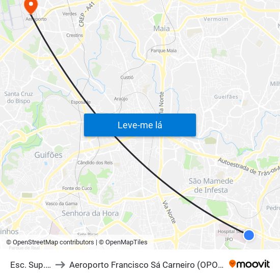 Esc. Sup. Educação to Aeroporto Francisco Sá Carneiro (OPO) (Aeroporto Francisco Sá Carneiro) map