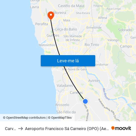 Carvalhos to Aeroporto Francisco Sá Carneiro (OPO) (Aeroporto Francisco Sá Carneiro) map