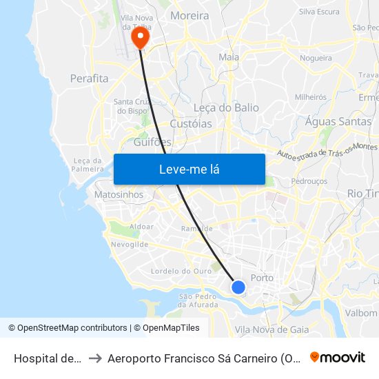 Hospital de Santo António to Aeroporto Francisco Sá Carneiro (OPO) (Aeroporto Francisco Sá Carneiro) map