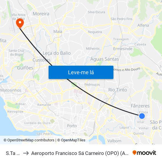 S.Ta Eulália to Aeroporto Francisco Sá Carneiro (OPO) (Aeroporto Francisco Sá Carneiro) map