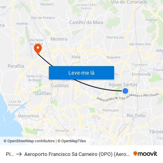 Pícua to Aeroporto Francisco Sá Carneiro (OPO) (Aeroporto Francisco Sá Carneiro) map