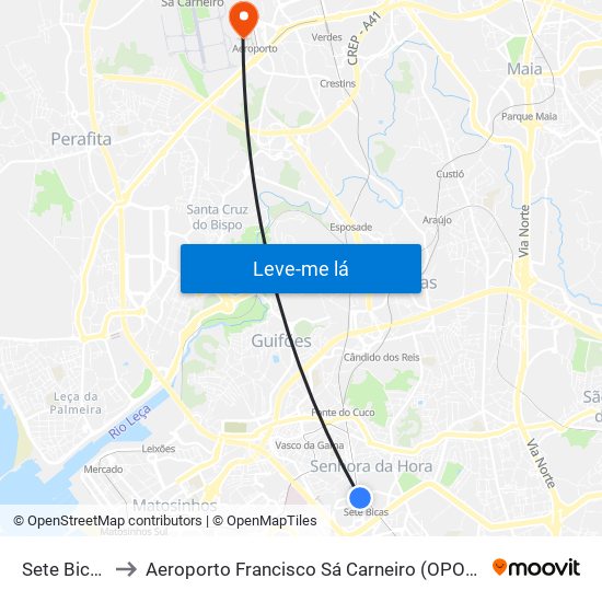Sete Bicas (Metro) to Aeroporto Francisco Sá Carneiro (OPO) (Aeroporto Francisco Sá Carneiro) map
