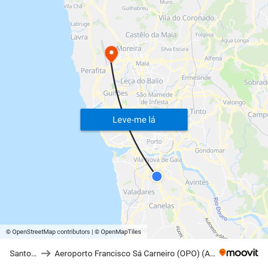 Santo Ovídio to Aeroporto Francisco Sá Carneiro (OPO) (Aeroporto Francisco Sá Carneiro) map