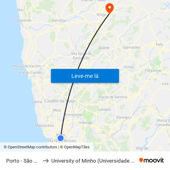 Porto - São Bento to University of Minho (Universidade do Minho) map