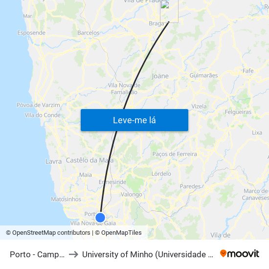 Porto - Campanhã to University of Minho (Universidade do Minho) map