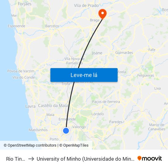 Rio Tinto to University of Minho (Universidade do Minho) map