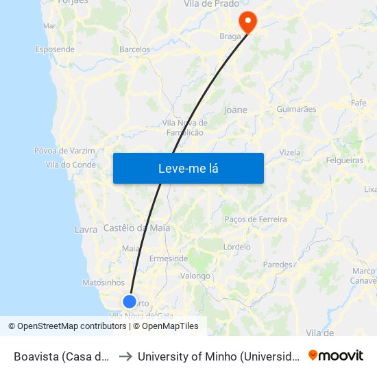 Boavista (Casa da Música) to University of Minho (Universidade do Minho) map