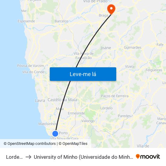 Lordelo to University of Minho (Universidade do Minho) map