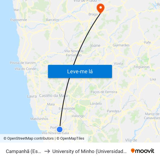 Campanhã (Estação) to University of Minho (Universidade do Minho) map