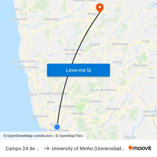 Campo 24 de Agosto to University of Minho (Universidade do Minho) map