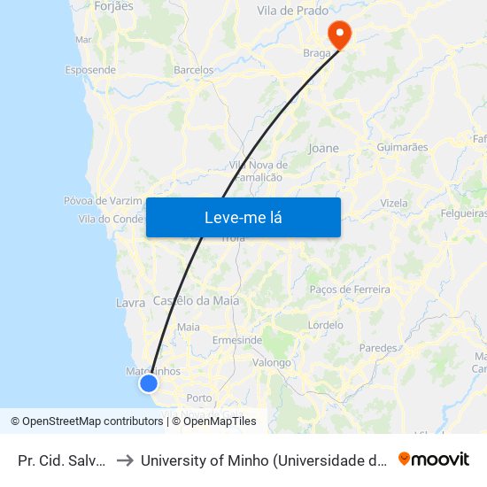 Pr. Cid. Salvador to University of Minho (Universidade do Minho) map