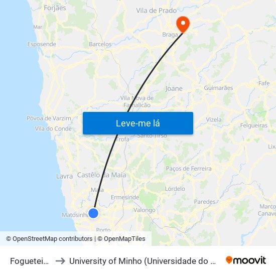 Fogueteiros to University of Minho (Universidade do Minho) map