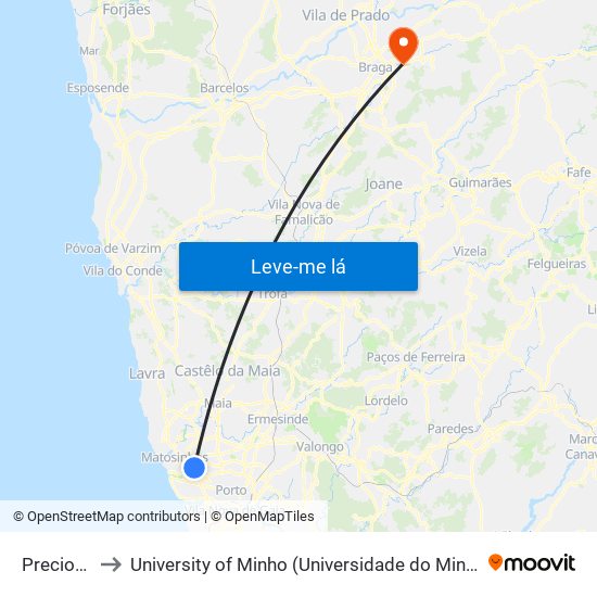 Preciosa to University of Minho (Universidade do Minho) map