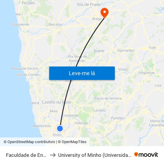 Faculdade de Engenharia to University of Minho (Universidade do Minho) map