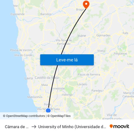 Câmara de Gaia to University of Minho (Universidade do Minho) map