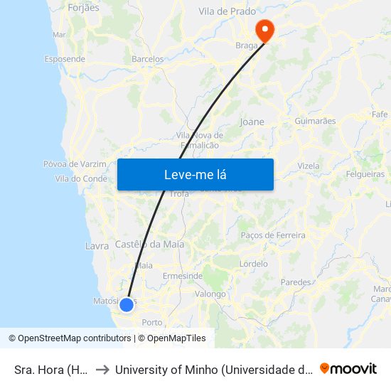 Sra. Hora (Hiper) to University of Minho (Universidade do Minho) map