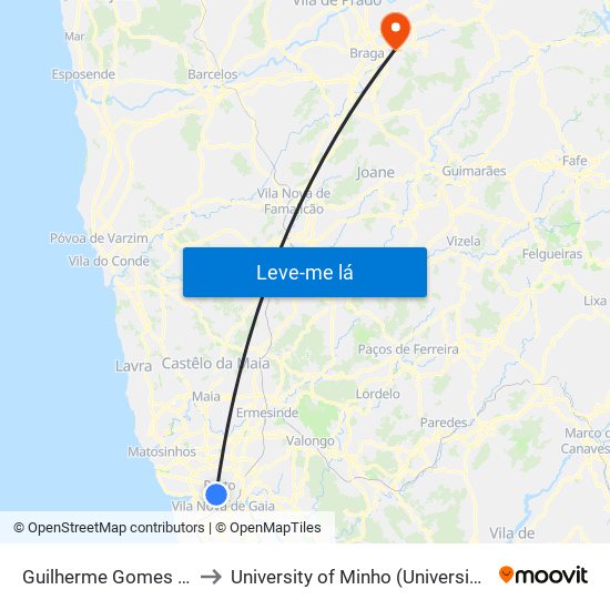 Guilherme Gomes Fernandes to University of Minho (Universidade do Minho) map
