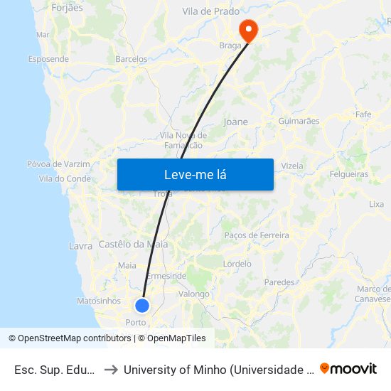 Esc. Sup. Educação to University of Minho (Universidade do Minho) map