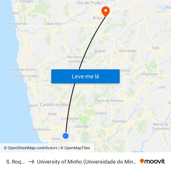 S. Roque to University of Minho (Universidade do Minho) map