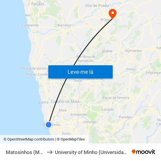 Matosinhos (Mercado) to University of Minho (Universidade do Minho) map