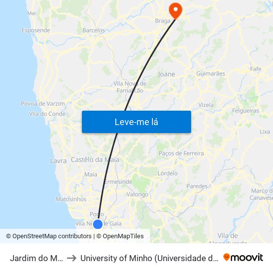 Jardim do Morro to University of Minho (Universidade do Minho) map