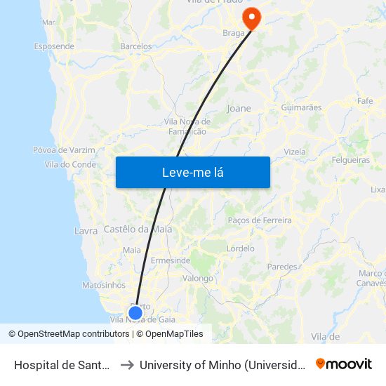 Hospital de Santo António to University of Minho (Universidade do Minho) map