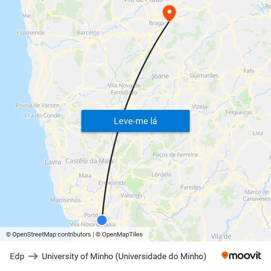 Edp to University of Minho (Universidade do Minho) map