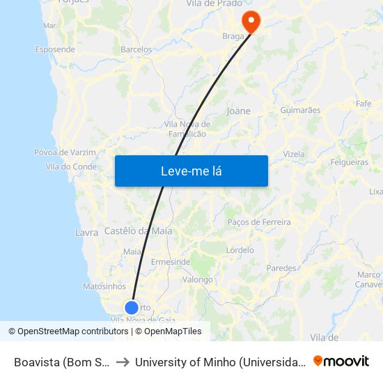 Boavista (Bom Sucesso) to University of Minho (Universidade do Minho) map
