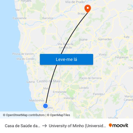 Casa de Saúde da Boavista to University of Minho (Universidade do Minho) map