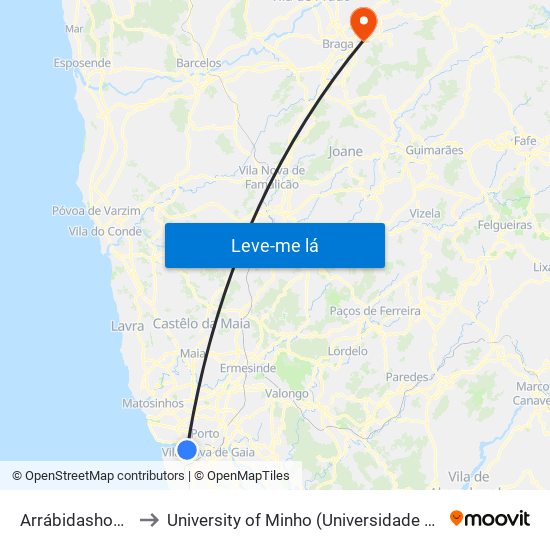 Arrábidashopping to University of Minho (Universidade do Minho) map