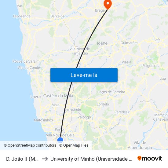 D. João II (Metro) to University of Minho (Universidade do Minho) map
