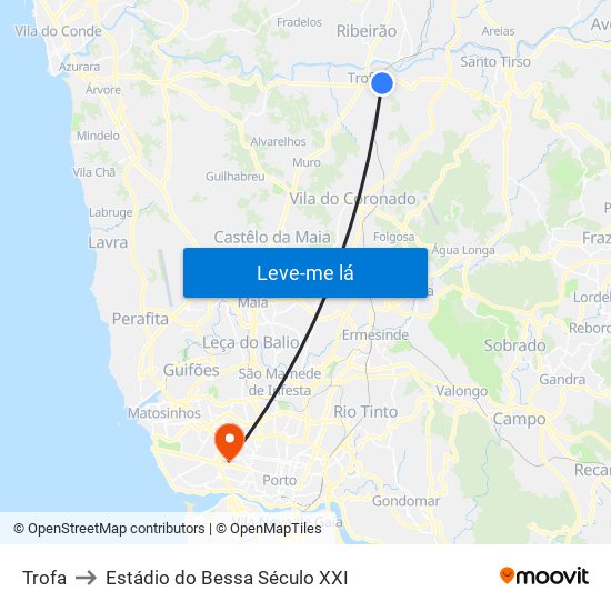 Trofa to Estádio do Bessa Século XXI map