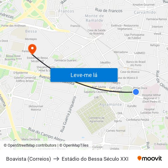 Boavista (Correios) to Estádio do Bessa Século XXI map