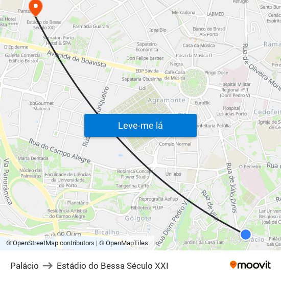 Palácio to Estádio do Bessa Século XXI map