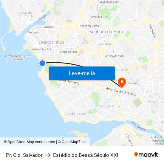 Pr. Cid. Salvador to Estádio do Bessa Século XXI map