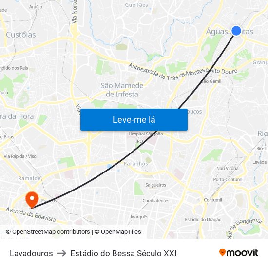 Lavadouros to Estádio do Bessa Século XXI map