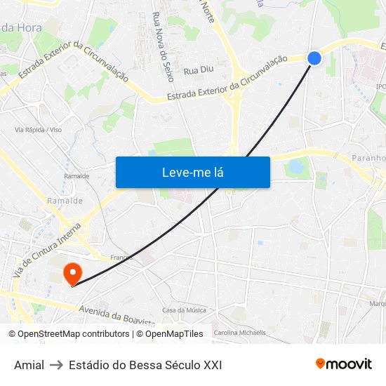 Amial to Estádio do Bessa Século XXI map