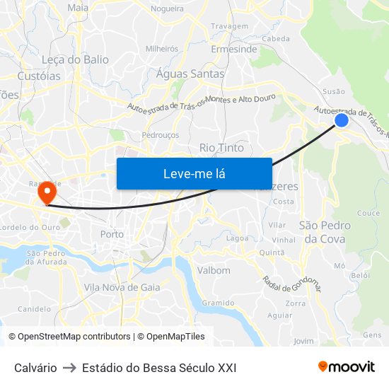 Calvário to Estádio do Bessa Século XXI map