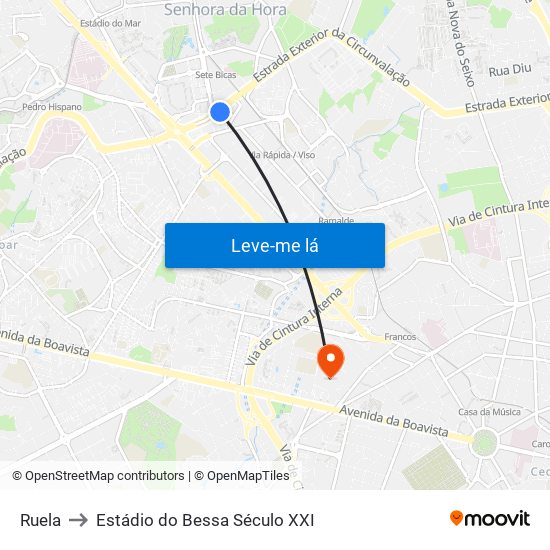 Ruela to Estádio do Bessa Século XXI map