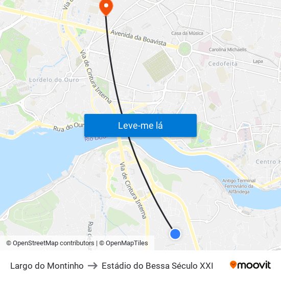 Largo do Montinho to Estádio do Bessa Século XXI map