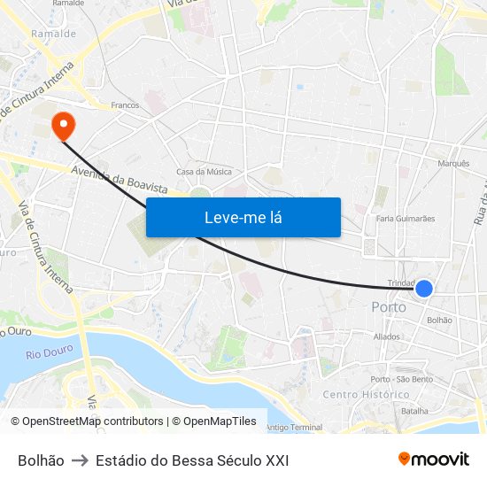 Bolhão to Estádio do Bessa Século XXI map