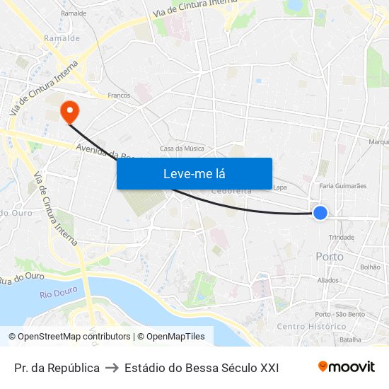 Pr. da República to Estádio do Bessa Século XXI map