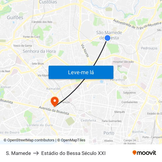 S. Mamede to Estádio do Bessa Século XXI map
