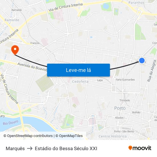 Marquês to Estádio do Bessa Século XXI map