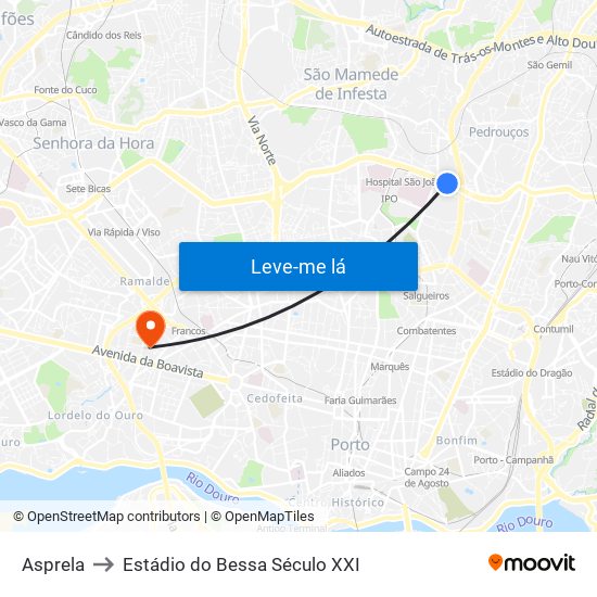Asprela to Estádio do Bessa Século XXI map